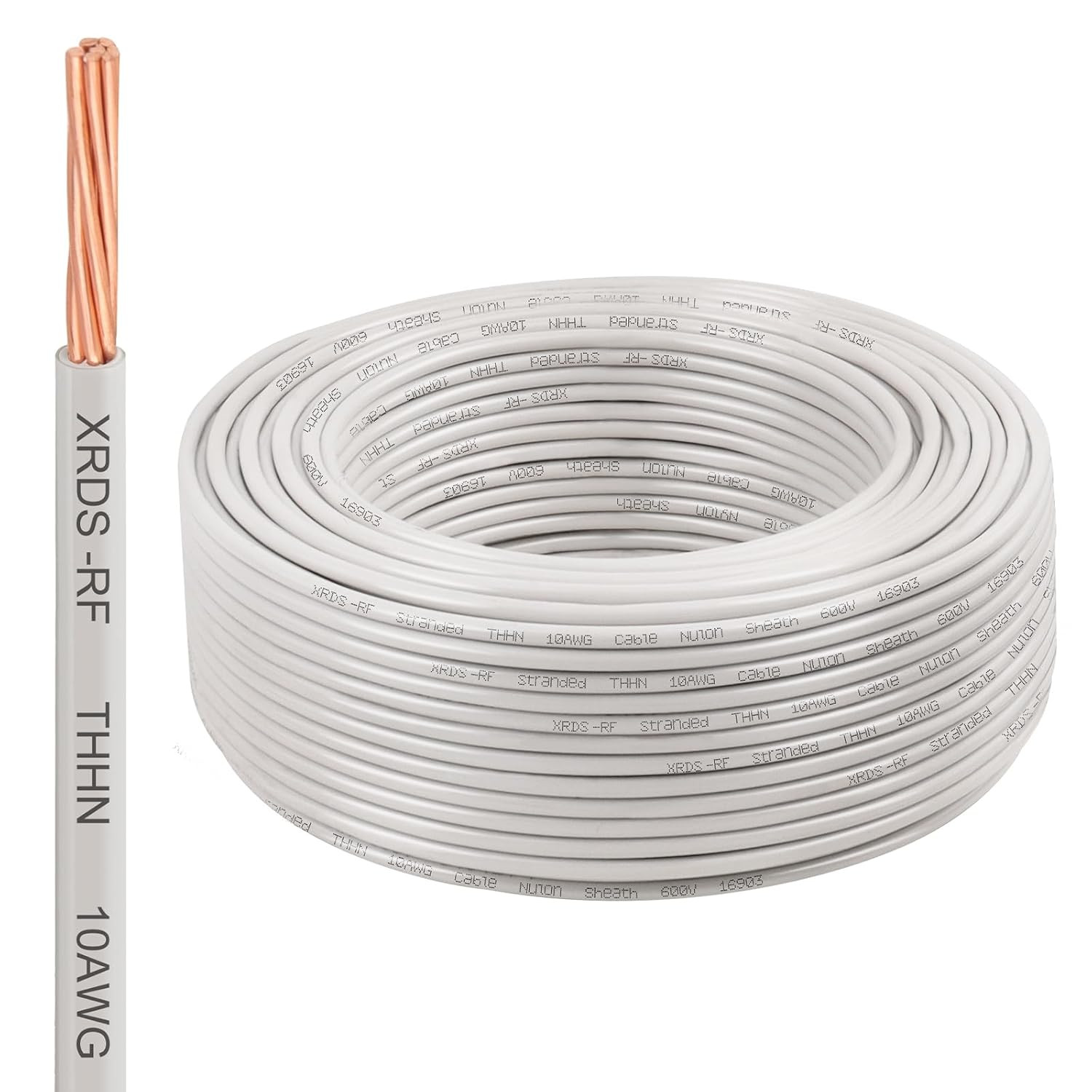 10AWG THHN Wire 200FT – Electrical Building Wire Stranded Bare Copper Conductor with PVC and Nylon Insulation, Heat and Oil Resistant Cable