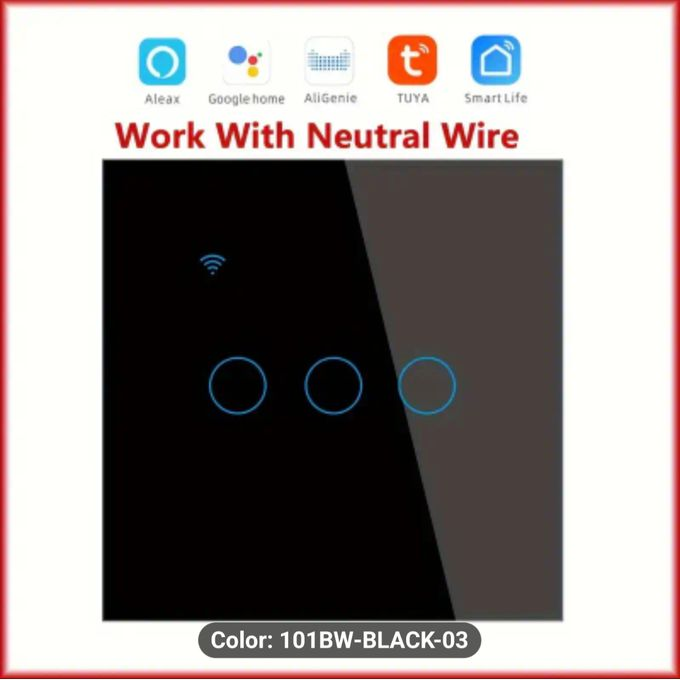 Tuya Wifi Smart Light Switch 3 Gang Touch Light Switch No Neutral Wire Wall Light Switches for Alex Google Voice Control