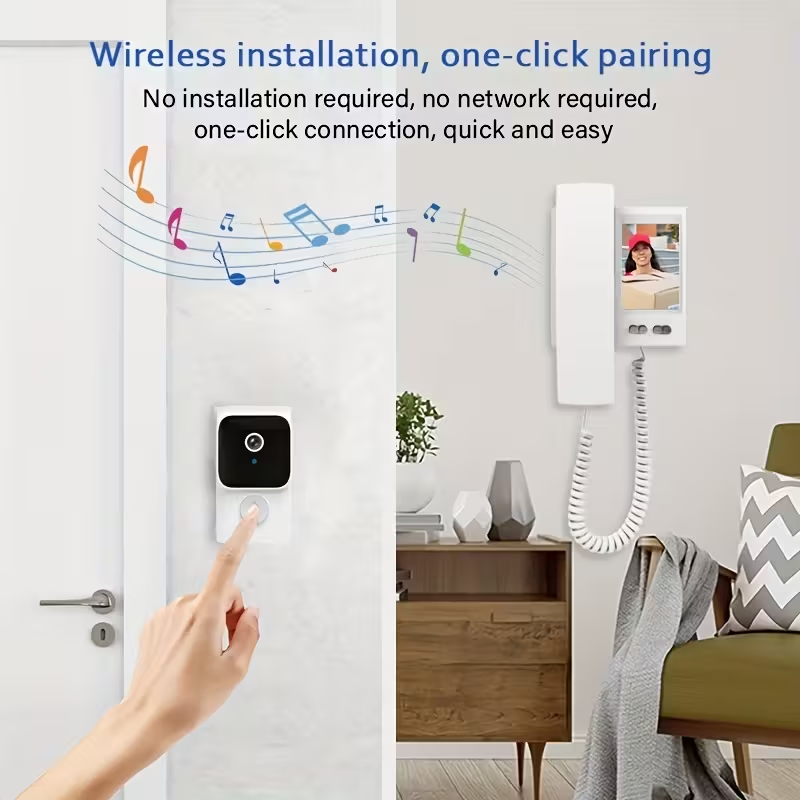 Wireless Doorbell, White Full-Duplex Intercom Doorbell Kit Hands-Free, USB Charging, Two-Way Communication Doorbell with Ringtone, 800Mah Rechargeable Battery, Suitable for Home Office