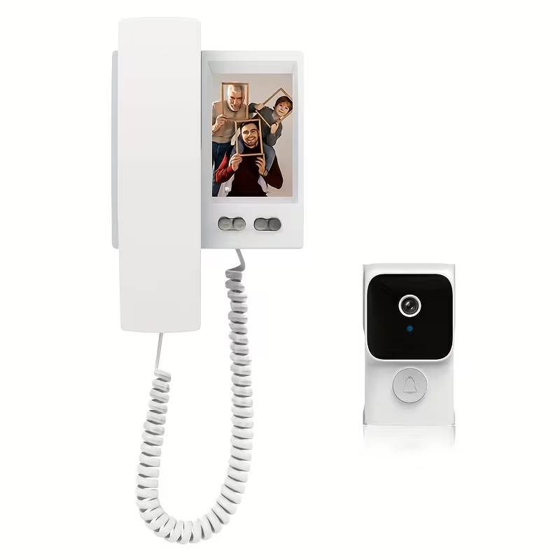 Wireless Doorbell, White Full-Duplex Intercom Doorbell Kit Hands-Free, USB Charging, Two-Way Communication Doorbell with Ringtone, 800Mah Rechargeable Battery, Suitable for Home Office