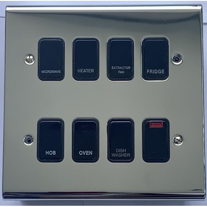 8 Gang Kitchen Grid Switch (Chrome Plate/Black Switches)