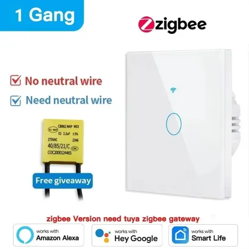 Tuya Smart Zigbee 1 Gang Switch - White Support Smartlife App Alexa & Google Home