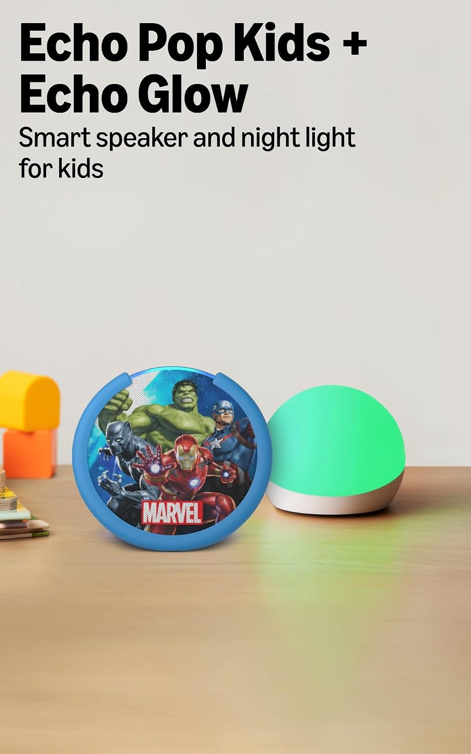 Amazon Echo Pop Kids (newest model) - Marvel's Avengers, with Echo Glow, Smart speaker and night light for kids, Designed for Alexa+
